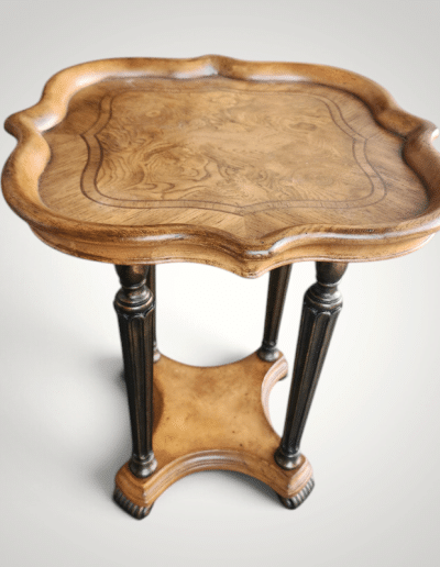 Outlook International Scalloped Burl Wood Accent Side Table with Fluted Legs