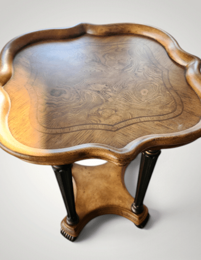 Outlook International Scalloped Burl Wood Accent Side Table with Fluted Legs