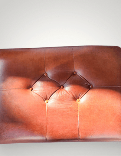 Oversized Cognac Leather Tufted Cocktail Ottoman with Nailhead Trim