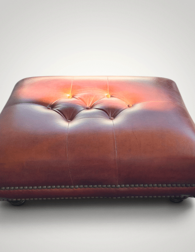 Oversized Cognac Leather Tufted Cocktail Ottoman with Nailhead Trim
