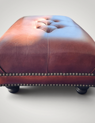Oversized Cognac Leather Tufted Cocktail Ottoman with Nailhead Trim