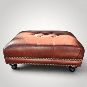 Oversized Cognac Leather Tufted Cocktail Ottoman with Nailhead Trim