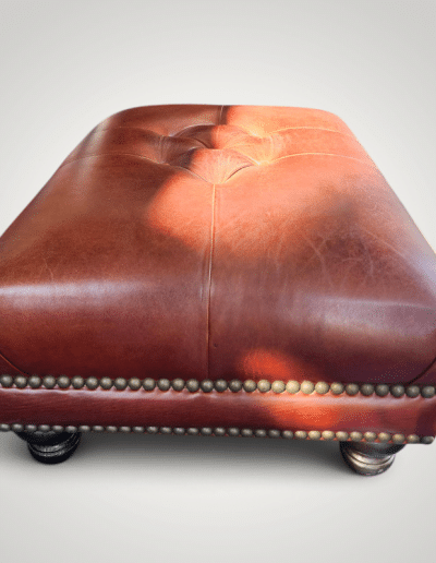 Oversized Cognac Leather Tufted Cocktail Ottoman with Nailhead Trim